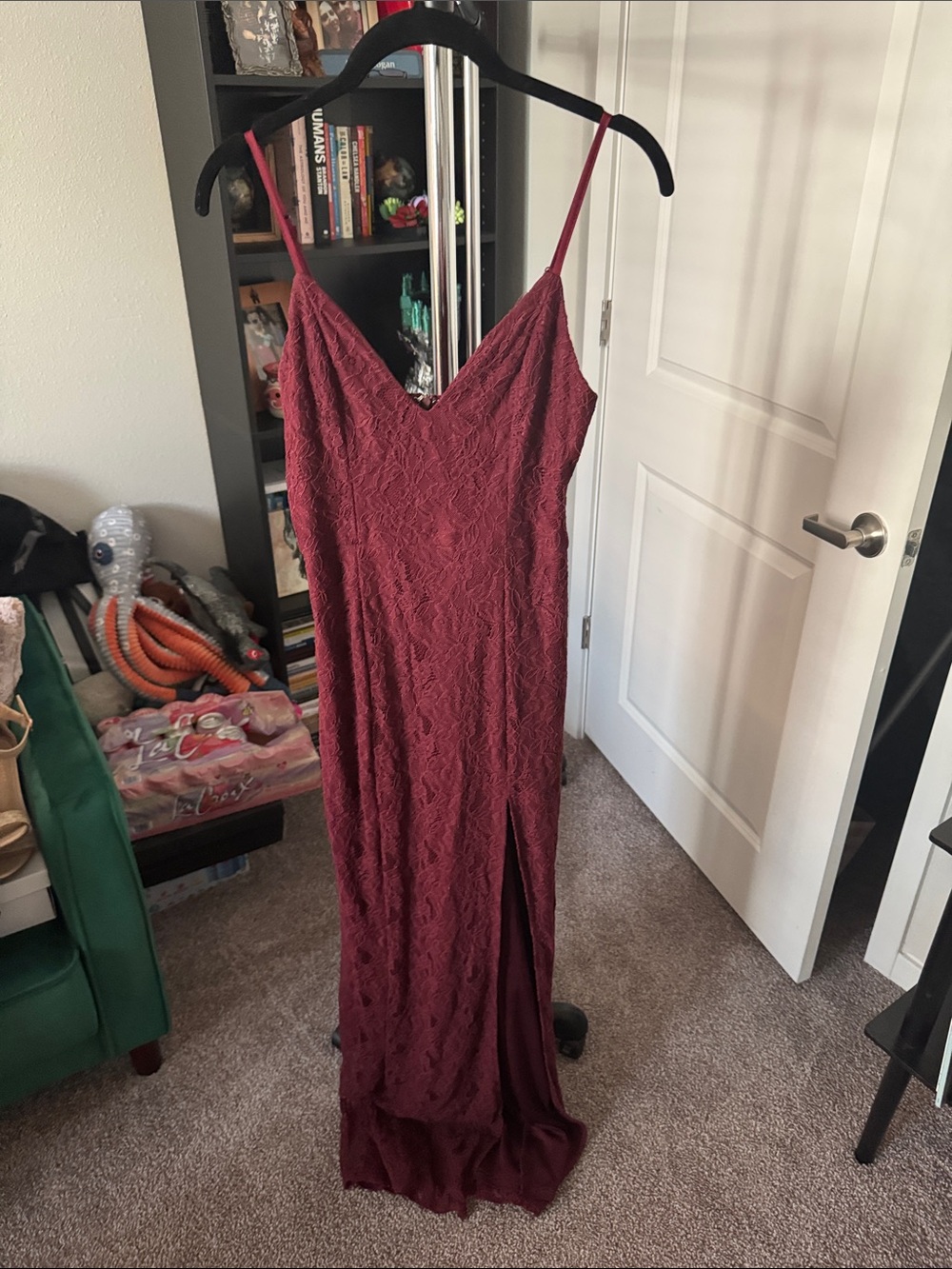 Showpo Burgundy Lace Spaghetti-Strap Maxi Dress